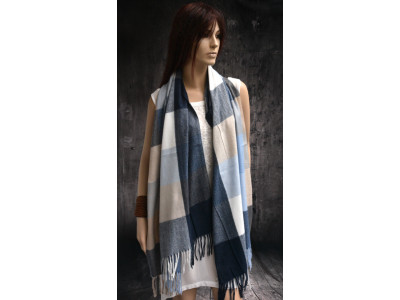 Warme wollen sjaal met ruit- of blokpatroon, blauw, beige, wit, grijs