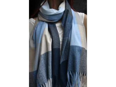 Warme wollen sjaal met ruit- of blokpatroon, blauw, beige, wit, grijs