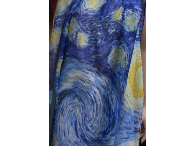 Dunne sjaal, inspiratie van Gogh, blauw, offwhite, geel, groen