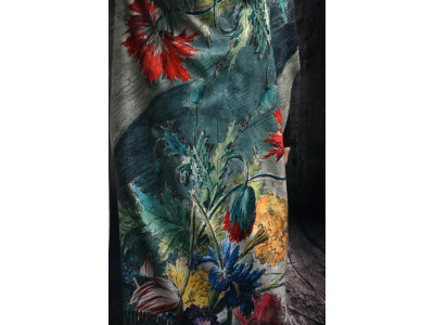 Sjaal met heel veel bloemen, poppies, papavers, klaprozen en andere bloemen