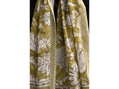 Katoenen sjaaltje met originele blockprint, mosterd, wit, bruin, zwart
