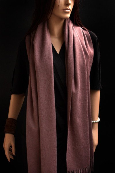 Echte dikke wollen cashmere sjaal met franjes, perzik
