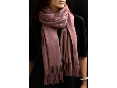 Echte dikke wollen cashmere sjaal met franjes, perzik
