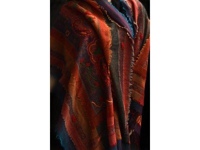 Wollen sjaal of stola, bohemian, oranje, bruin en turquoise
