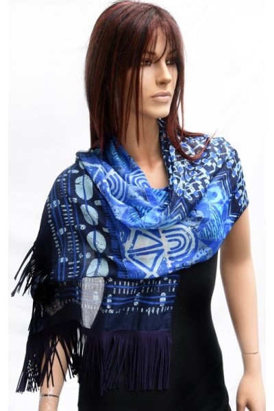 Sjaaltje in blauw, wit, turquoise en ijsblauw