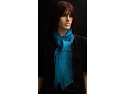 Turquoise organza zijden sjaal, glas in lood effect