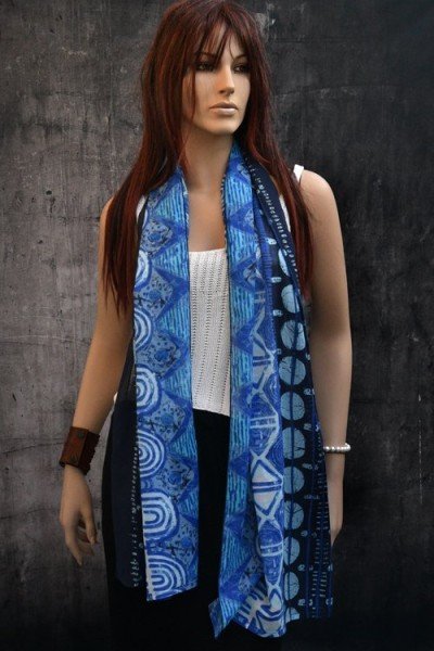 Katoenen sjaaltje, blauw, wit, turquoise