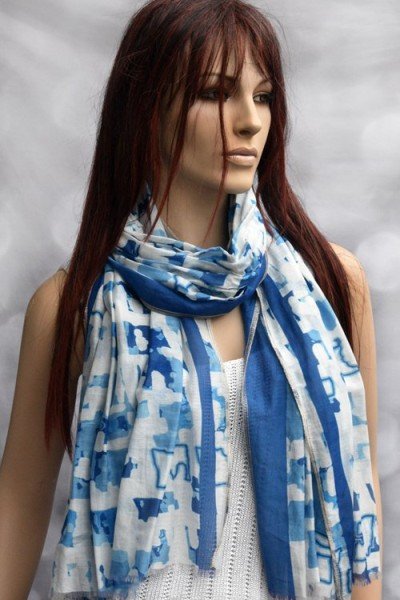 Sjaaltje van katoen met zijde, blauw wit