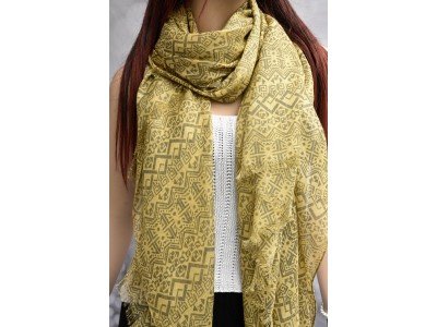 Pareo of sjaal, viscose, licht geel en grijs