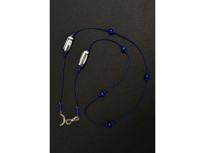 Handmade design brillenkoordje, blauw, wit, kralen