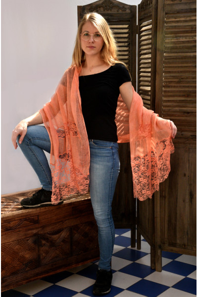 Linnen sjaaltje met kant, zalm