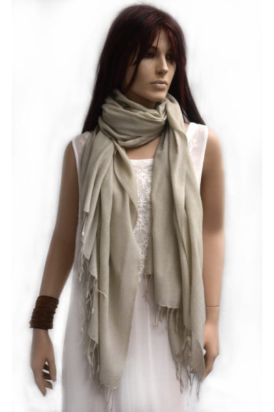 Wollen sjaal of stola, groot, grijsbeige