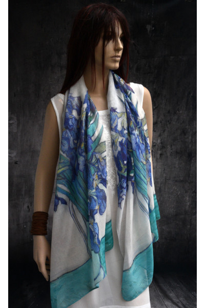 Dunne sjaal, inspiratie van Gogh, blauw, turquoise, groen, geel, wit