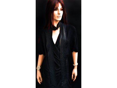 Heel lang smal zwart stropdas sjaaltje, glimmend 