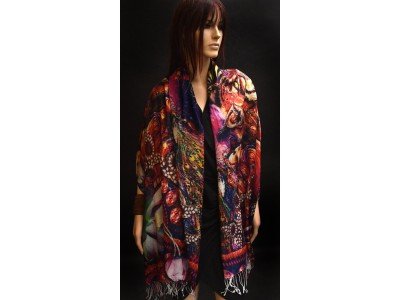 Silk pashmina, lotus, tijger, meisje