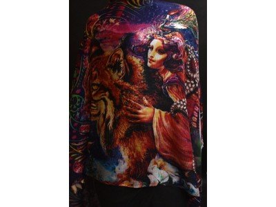 Silk pashmina, lotus, tijger, meisje