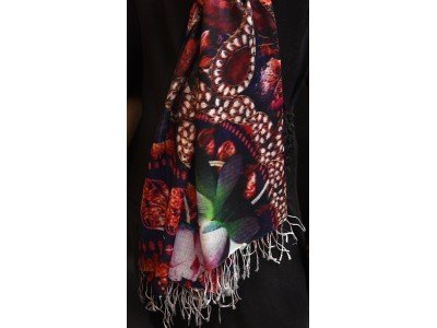 Silk pashmina, lotus, tijger, meisje