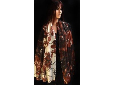 Wollen sjaal of stola, bruin en offwhite, bloemen