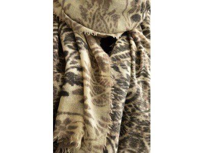 Wollen sjaal of stola met vintage paisley motieven, offwhite, grijs en taupe