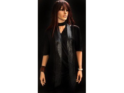 Heel lang smal zwart stropdas sjaaltje, glimmend 