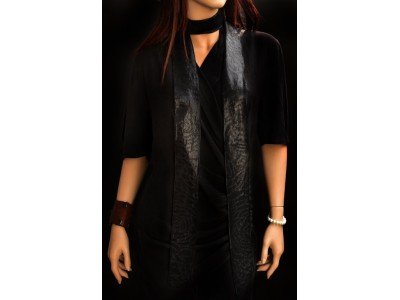 Heel lang smal zwart stropdas sjaaltje, glimmend 