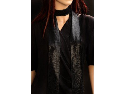 Heel lang smal zwart stropdas sjaaltje, glimmend 