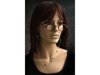 Handmade design brillenkoordje, turquoise kralen