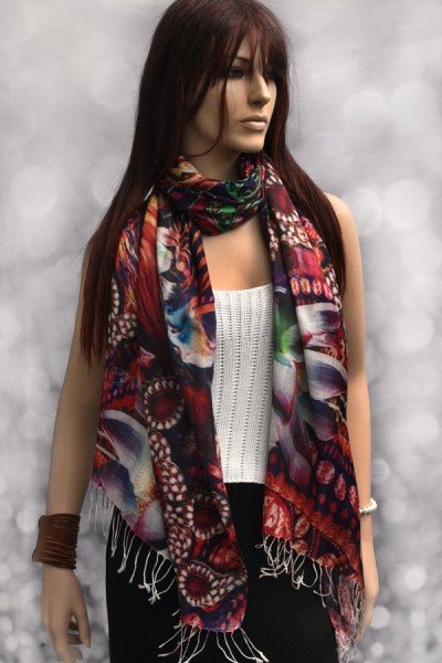 Silk pashmina, lotus, tijger, meisje