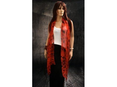 Elegante chiffon zijden sjaal, rood en zwart, extra lang