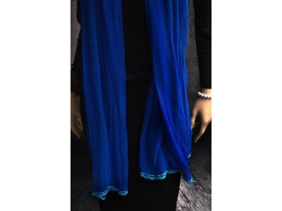 Chiffon zijden sjaal, cote d'azur met turquoise kantje onderaan